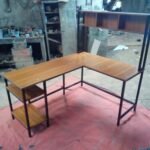 L Shape Computer Desk with Hutch and 2 Tier Shelf
